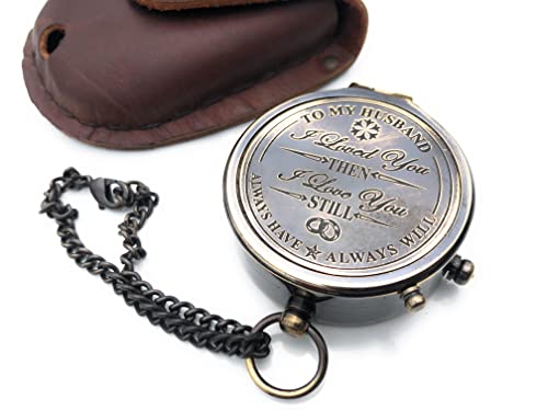 Brújula de latón portátil con estuche de cuero miniatura 2