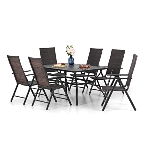 MFSTUDIO Rattan Gartenmöbel Set, Terassenmöbel Außen, Rechteckiger Gartentisch mit Verstellbarem Schirmloch(4-5cm), Polyrattan Sitzgruppe Wetterfest
