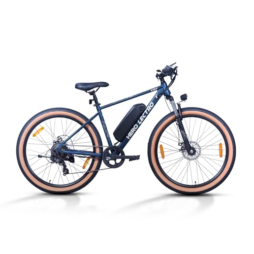 Image of Hero Lectro Y5+ 27.5T 7 Speed Electric Cycle | 250W Motor | 10.4Ah Battery | Speed Upto 25 Kmph | Range Upto 55-60 KM on PAS | External Battery | 98% Assembled Cycle | Blue