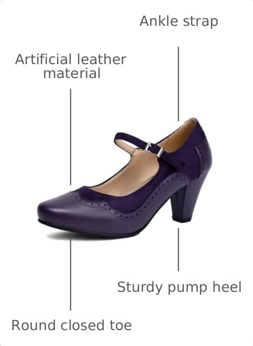 Image of Elerhythm Women's Mary Jane Classic and Retro 1920s Pump Heels Gatsby Oxford Pattern 1950s Pinup Vintage Round Closed Toe 1940s Ankle Strap Dress Shoes