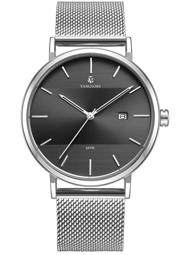 Relógio Masculino De Pulso Minimalista Prateado E Preto Aço Inoxi...