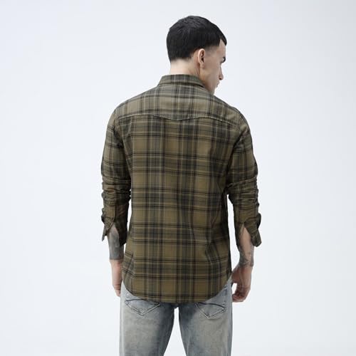 Image of BASICS 100% Cotton Checked Shirt for Men | Slim Fit | Everyday Smart Casual Wear | Full Sleeve