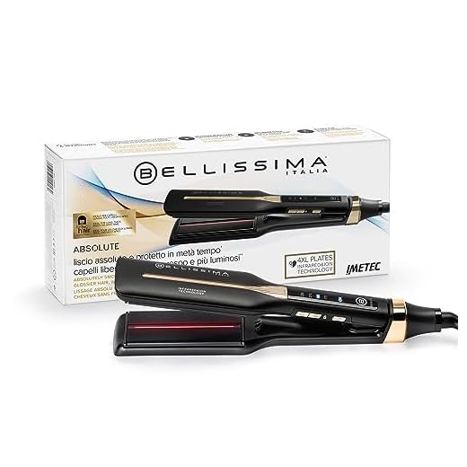 Bellissima Absolute Plancha Flexible de Infrarrojos, 4 Elementos Calefactores, Revestimiento de Cerámica y Queratina, 4 Temperaturas, Diseño Redondeado, Calentamiento Rápido, Bolsa de Belleza