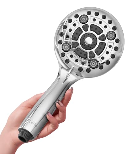 Lokby Wassersparender Duschkopf 6.8 L/min 6 Strahlarten - Handbrause mit Hohem Druck und Wassereinsparung von bis zu 50% - CSA USA Getestet und Zertifiziert - Runde (⌀ 127 mm) - G1/2-Anschluss, Chrom