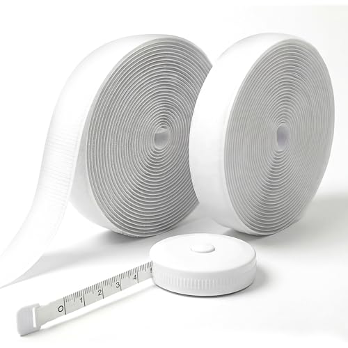 Image of (26ft x 0.75in) White Velcro Strips with Adhesive, Double Rolls of Heavy Duty Self Adhesive Tape with Backing (50ft x 0.75in + Measuring Tape)