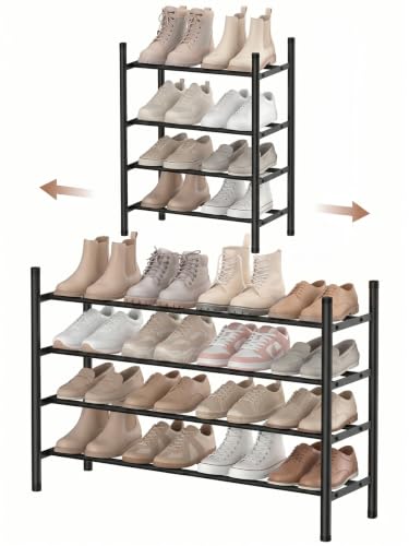 Meuble à chaussures extensible pour optimiser les petits espaces, rangement métal noir 4 niveaux - 2
