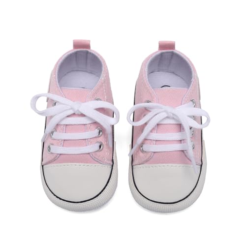 Image of Unisex Baby Boys Girls Shoes, Newborn Infant Non-Slip Canvas Denim High Top Sneakers, Toddler First Walkers Shoes