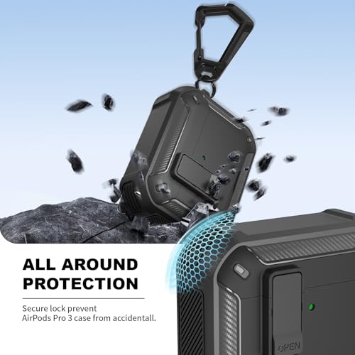 Image of for AirPods Pro 3 Case with Magnetic Lock and Phone Stand, Compatible with Magsafe Charging,with Carabiner&Cleaner kit for Apple iPod Pro 3rd Generation Cover(2025) Men Women (Black)