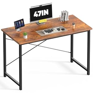 DUMOS 47 Inch Computer Desk for Home Office, Modern Writing Study Table Simple Modern Style for Bedroom Small Space, Large Work Desks with X-Shaped Reinforcement, Wood Brown