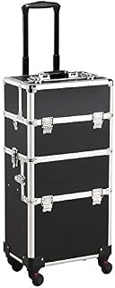 Yaheetech Professional Makeup Trolley 3 in 1 Extra Large Makeup Case Cosmetic Case Hairdressing Vanity Case Beauty Nail Rolling Trolley Cosmetic Box on Wheels, Black