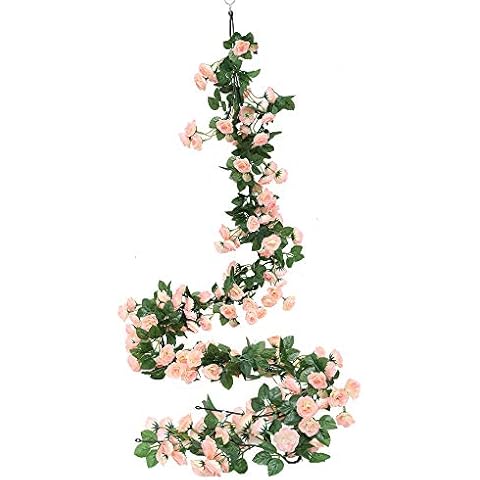 Cotemdery 2 Pack 69 Heads Artificial Rose Vine Flowers Garlands Decorations Floral Hanging Garden Craft Rose Ivy Plants for Wedding Arch Arrangement (Light Pink) Cover