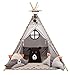 Izabell Kinder Spielzelt Teepee Tipi Set für Kinder drinnen draußen Spielzeug Zelt Indianer Indianertipi mit Fenster Tipi mit Zubehör Tipizelt (braun)