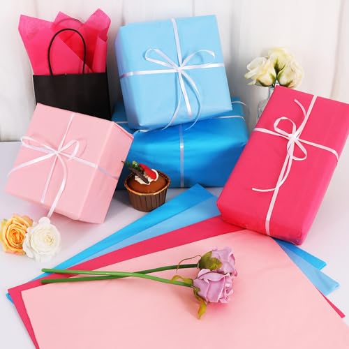 Image of BEISHIDA 80 Sheets Pink and Blue Tissue Paper Bulk,Wrapping Tissue Paper for Gift Bags, 14 x 20 Inch Gift Wrap for Birthday Babyshower Wedding DIY Crafts Decor Holiday Flowers