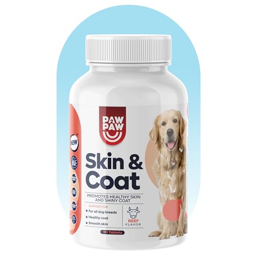 Paw2Paw Skin & Coat Shiny Hair Suplemento para perros - Cuidado de la piel y el pelaje para perros - Alivia las erupciones cutáneas, promueve el brillo del pelaje - Complemento alimenticio para perros