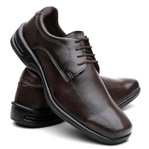 Sapato Masculino Social Confort Antistress Sapatenis Clássico Leve e Macio (Marrom, BR, Adulto, Numé