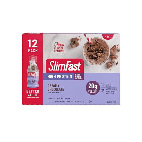 slimfast advanced energy high protein meal replacement shake creamy chocolate 20g of ready to drink protein 11 fl oz bottle 12 count