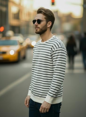 Image of Mack Jonney Men's Black Cotton Full Sleeve T-Shirt | Soft Breathable Casual Wear | Stylish Striped Round Neck Tshirt-JMAK-107