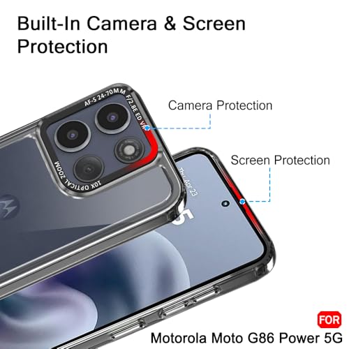 Image of TheGiftKart Hybrid Shockproof Back Cover Case for Motorola Moto G86 Power 5G | Stylish Camera Border | Electroplated Buttons | Crystal Clear Hard Back Cover Case (TPU & PC, Smoked Bumper)