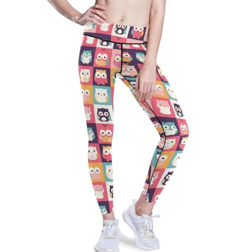 Cute Owl Animal Cartoon Womens Yoga Leggings Active Pants Tummy Control Soft XL