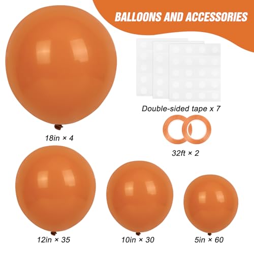 Image of RUBFAC Burnt Orange Balloons 129pcs Different Sizes Pack of 18 12 10 5 Inch, Latex Terracotta Balloon Garland Arch Kit for Fall Thanksgiving Halloween Wedding Birthday Party Decoration