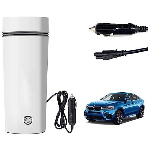 Image of Oshotto 12V Portable Electric Water Bottle for Hot Water Tea Coffee Kettle Mug Multipurpose Food Grade Fast Boil Auto Shut-off For Travel Camping, Road Trip Compatible with BMW X6 (350ml) - White