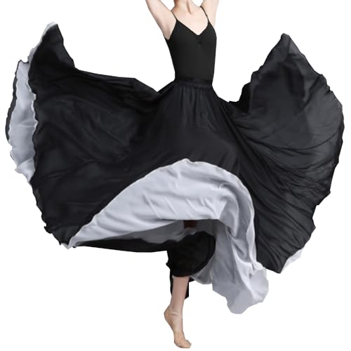 Consejos y comparativas para Comprar Vestidos boda gitana comprados en linea. 33 BACKGARDEN - Falda larga de gasa reversible de dos capas para mujer, color negro y rojo, para fotografía de rendimiento de danza gitana, Negro-blanco, One Size