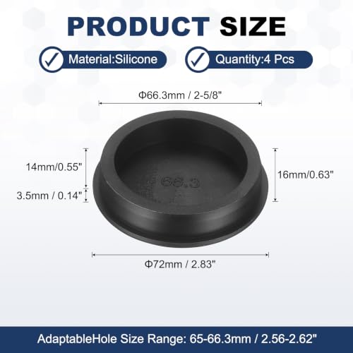 Image of MECCANIXITY 4pcs T-Shaped Silicone Plugs 66.3mm 2-5 /8 Inch Dia Snap in Plug Hole Seal Cover Round Rubber Stopper for 65-66.3mm Holes Kitchen Rubber Bulkheads Waterproof Sealing, Black