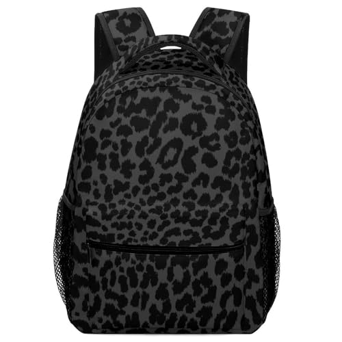Waterproof College Gym Backpack Lightweight Travel Day Pack Carry On Backpack For Women Men Compatible with Dark Gray Black Leopard Cheetah Print