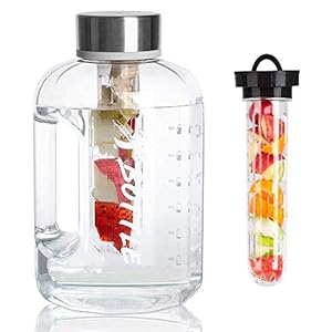 2,5 Liter Groß Auslaufsicher Trinkflasche mit Früchtebehälter,Sport Wasserflasche mit Zeitmarkierung,BPA Frei…