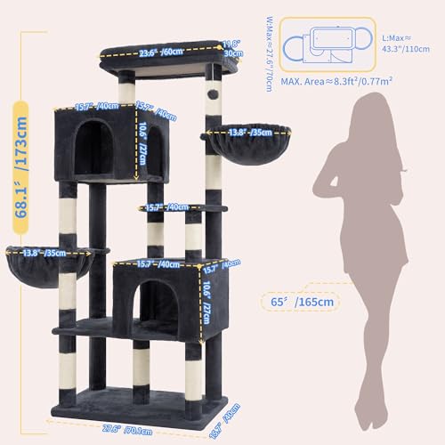 Image of Heybly 68.1 inch Cat Tree with Oversized Top Platform & Wide Base HCT059G
