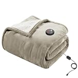 GOTCOZY Electric Blanket Heated Throw 130x160cm- One Touch Electric Throw Blanket with 10 Heating Level & 9 Hours Auto-Off Timer Heating Blanket, Machine Washable (Khaki)