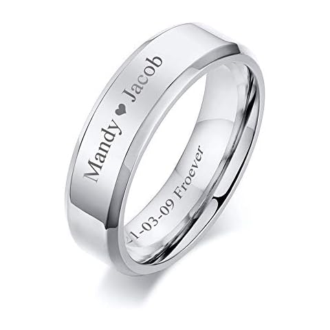 VNOX (Free Engraving) 6MM Stainless Steel Personalized Plain Band Ring for Men and Women,Silver,Size 7 Cover