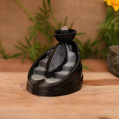 Image of CRAFTAM Smoke Fountain Design Smoke Backflow Cone Decorative Incense Holder with Free 10 Back Flow Incense Cone (10 cm x 7 cm x 10, Black)