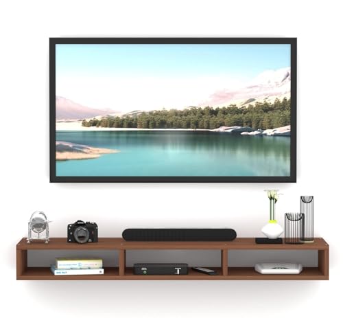 Image of Engineered Wood Wall Mount Modern Entertainment Floating TV Unit for 32-55 Inch TVs with Storage Shelf, Set Top Box Stand, Router Shelf & Cable Management (Wenge, 90 cm)