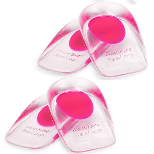 Image of Gel Silicone Heel Cups /Pads - 2 Pair Heel Lifts for Plantar Fasciitis,Heel Pain Shoe Inserts Heel Protectors,Achilles Tendonitis (Pink, Small /Med)