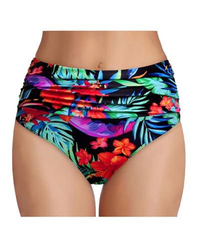 Image of Tempt Me Women's High Waisted Bikini Bottom Tummy Control Ruched Bathing Suit Swim Bottom