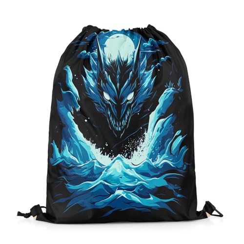 Castle Fairy Mochila Dragon com cordão, Azul escuro, 13'X16', Dragão