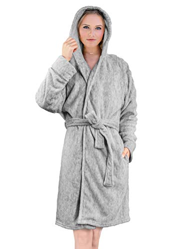 Image of PAVILIA Plush Robe for Women, Soft Fleece Short Bathrobe, Warm Lightweight Knee Length Lounge Robe with Pockets
