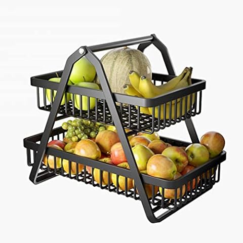 COVAODQ 2 Tier Fruit Basket Fruit Bowl Vegetable Rack for Kitchen Countertop, Detachable Baskets Bread Snacks Stand( 43cm*26cm*38c,large) Cover