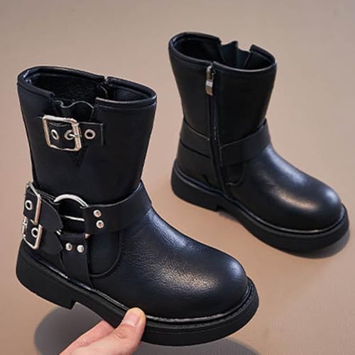 IWIHMIV Kids Girls PU Leather Short Boots Outdoor Lightweight Comfortable Side Zipper Round Toe Mid Calf Booties4