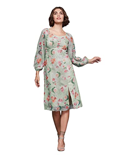 Miss Chase Women's Multicolored-Base-Dusty Green Sweetheart Neck Full Sleeve Floral A-Line Midi Dress (Mcaw22D98-17-259-05, Multicolored-Base-Dusty Green, L)