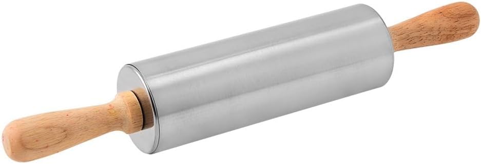 Stainless Steel Rolling Pin with Wooden Handles Roller Baking Professional Dough for Home Bakery