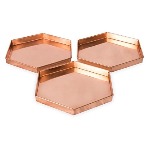 Achla Designs Hexagonal Tray (Set of 3), 9", Copper Cover