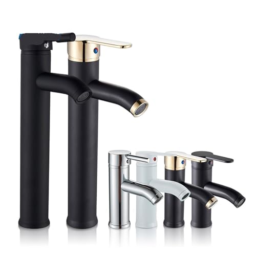 Robinet d'évier de salle de bains à trou mitigeur eau noire et or compact - 3