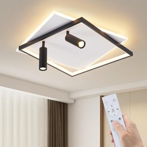 Plafonnier LED 62W noir GBLY grand luminaire de plafond de 52cm