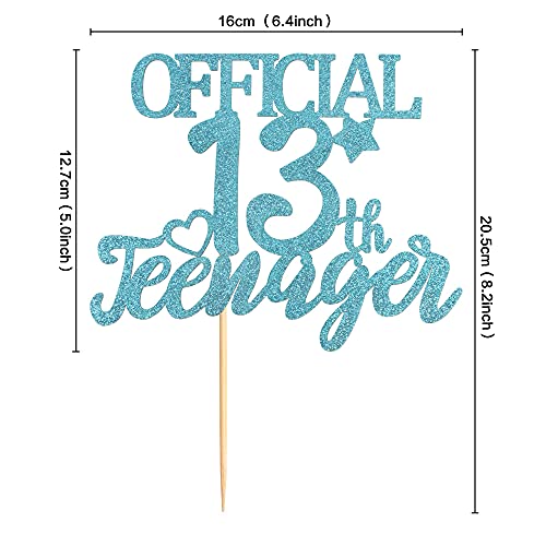 Image of Festiko1 Pack 13 Official Teenager Cake Topper Blue Glitter Thirteen Cake Pick Decoration for 13th Birthday Party Supplies