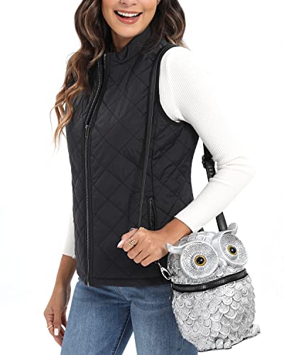 Xeoxarel Women's Quilted Vest, Puffer Padded Lightweight Zip Casual Outerwear Gilet Black Large #TOP1