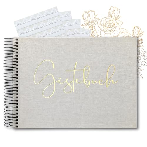 Libro degli ospiti in lino con goffratura oro per momenti speciali, matrimonio, compleanno, baby shower, anniversario, libro dei ricordi, 42 pagine senza domande, con angoli fotografici (libro degli