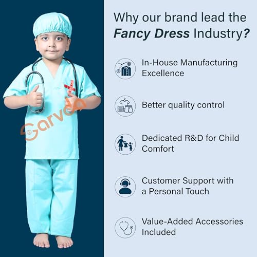 Image of Sarvda Kids Fancy Dress Costume Set | Police, Army Soldier, Pilot, Doctor, Subhash Chandra Bose & Community-Helper Outfit for Boys & Girls