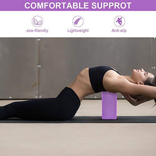 Kshineni Yoga Block 2 Pack Yoga Strap Set EVA Foam Soft Non-Slip Yoga Brick High Density to Support Exercise Blocks for Yoga,Pilates,Stretching,Meditation Purple
